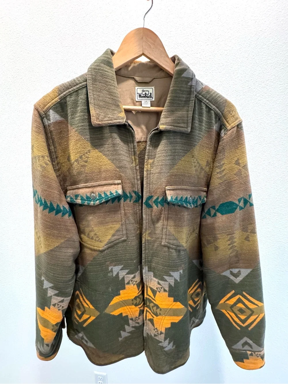 Woolrich Olive & Mustard Patterned Zip Shirt Jacket